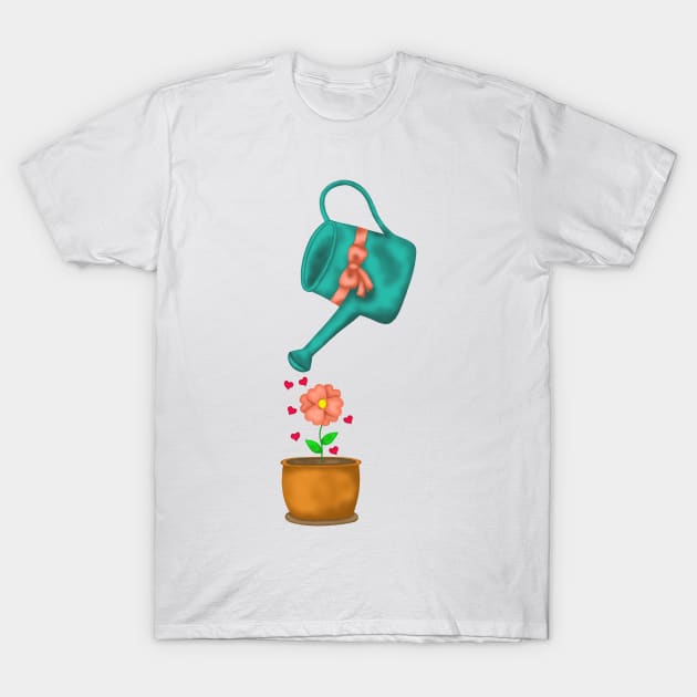 Watering can and flower T-Shirt by Juliana Costa